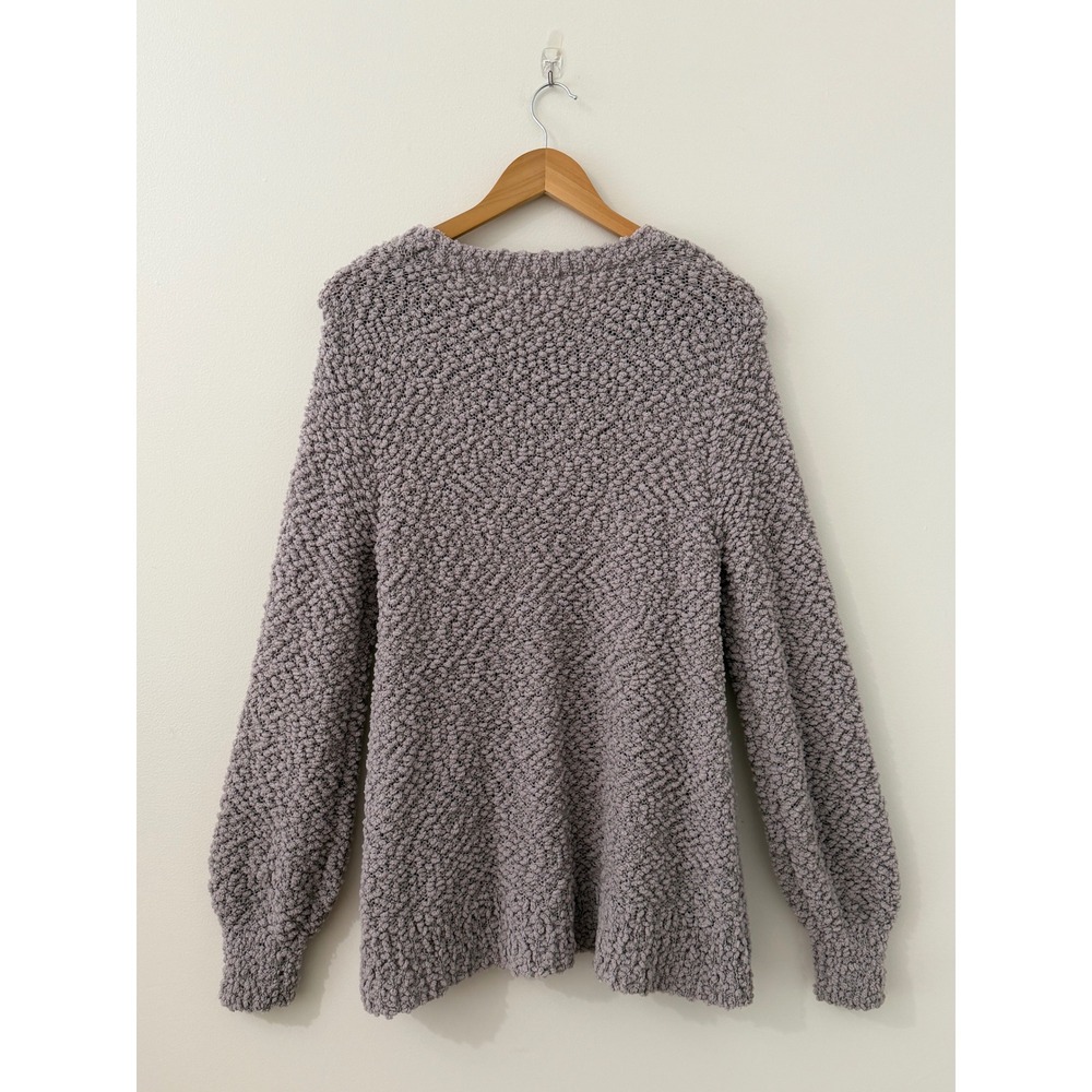 Zenana Gray Popcorn Knit Hygge Sweater S Cozy Textured Crewneck Balloon Sleeve - Picture 4 of 8